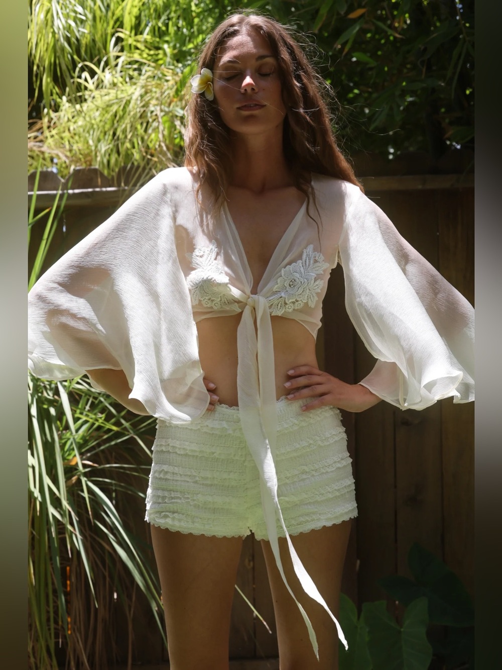 Stoned Immaculate Penny Ruffled Shorts Ivory in Small and Medium